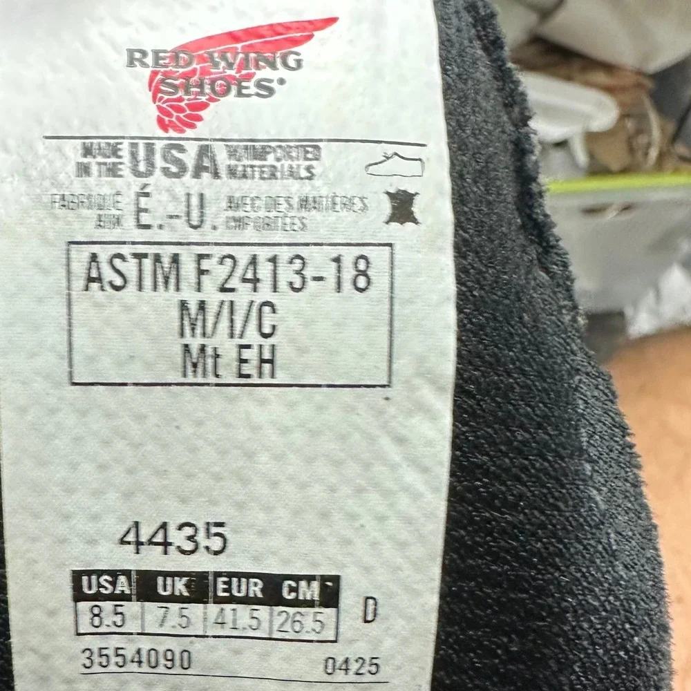 Red Wing 8 Inch Boots Men's Size 8.5D Waterproof Steel Toe Metguard Leather 4435